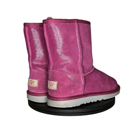 Girls UGG Classic Short Glitter Boots Size 4 Pink Winter Fall - Picture 4 of 6